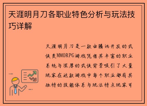 天涯明月刀各职业特色分析与玩法技巧详解